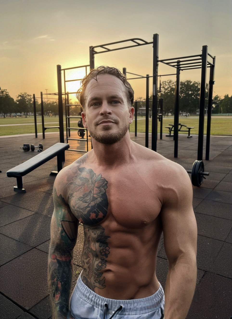 Kyle McCormick outdoor workout at sunset - functional fitness training